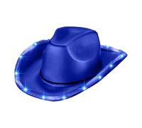 Aislor Neon Cowboy Hat Disco Party Light Up Hat Glitter Cowgirl Halloween Costume Blue One Size