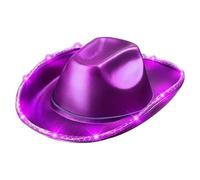 Aislor Neon Cowboy Hat Disco Party Light Up Hat Glitter Cowgirl Halloween Costume Purple One Size