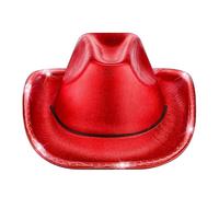 Aislor Neon Cowboy Hat Disco Party Light Up Hat Glitter Cowgirl Halloween Costume Red One Size