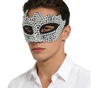 Aislor Party Eyewears Accessory for Men Women Masquerade Rhinestones Half Face Mask Rave Prop for Dance Party White Black Horn Type One Size