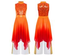 Aislor Praise Dance Dress for Girls Liturgical Worship Costume with Palazzo Pants Asymmetrical Church Robe Red 9-10 Years