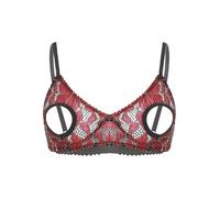Aislor Sexy Lingerie for Women Sheer Mesh Hollow Out Open Nipples Wireless Unlined Bra Tops Bralette Black&Red 5XL