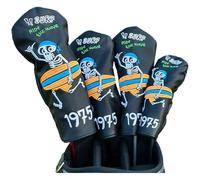 Aislor Stitched Surf Skeleton Totem Golf Wood Sleeve Waterproof PU Material Club Head Protection Cover 1 3 5 UT 4Pcs/Set One Size