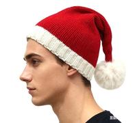 Aislor Vintage Style Knitted Elf Beanie Classic Acrylic Wool Blend Santa Hat For Adults Warm Cap For Christmas Eve Red White One Size