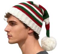 Aislor Vintage Style Knitted Elf Beanie Classic Acrylic Wool Blend Santa Hat For Adults Warm Cap For Christmas Eve Red White Green A One Size