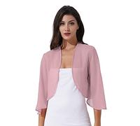 Aislor Women 3/4 Sleeve Sheer Soft Chiffon Bolero Shrug Open Front Jacket Cardigan Cover Ups Dark Pink F 3XL