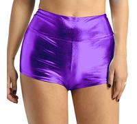 Aislor Women Girls Shiny Metallic Liquid Wet Look High-Waisted Dance Booty Dance Shorts Hot Pants Purple M