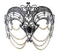 Aislor Women Hollow Mask for Masquerade Venetian Costume with Rhinestones for Halloween Party Ball Prom Black Gold One Size