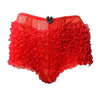 Aislor Women Men Sissy Frilly Lace French Maid Hipster Ruffled Panty Underwear Knickers Bloomers Panties Red One_Size