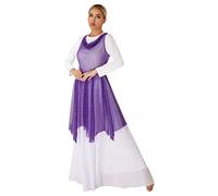 Aislor Women See-Through Skirted Tunic Worship Praise Dance Overlay Church Liturgical Lyrical Dance Dress Purple XL