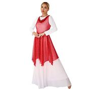 Aislor Women See-Through Skirted Tunic Worship Praise Dance Overlay Church Liturgical Lyrical Dance Dress Burgundy XL