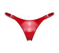 Aislor Womens Sexy PVC Leather Micro Thong G-Strings Low Rise Briefs Panties Red XL