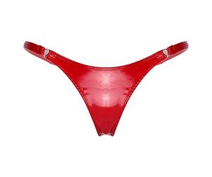 Aislor Womens Sexy PVC Leather Micro Thong G-Strings Low Rise Briefs Panties Red XL