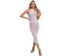 Aislor Women's Tempting See Through Lingerie Dress High Stretchy Glossy Bodycon Mini Dresses Type D White One Size