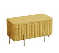 AISNXOQI Beautify Storage Ottoman Bench Chaise Longue Footstool Pouffe, Bed End Window Seat For Bedroom, Hallway, Living Room - Pink Velvet With Gold Metal Legs（Size:90x45x42cm）