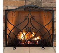 AISNXOQI Black Iron Flat Fireplace Screen for Baby Safe, Metal Scroll Spark Guard Decorative Mesh, Flame Ember Fence for Wood Burner/Stove/Gas Fire (Size : 82×70×12cm)