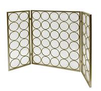 AISNXOQI Farmhouse 3 Panel Fireplace Screen, Folding Fire Mesh Guard for Indoor & Outdoor, with Circle Design and Flame Proof Mesh (Color : Gold)