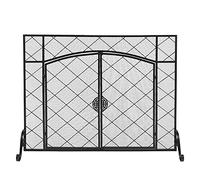 AISNXOQI Fire Screen/Spark Fire Guard Fireplace Screen Thin Line Rhombus Small Grid Decoration Double Door Square Wrought Iron 111x13x84CM Fireguard (Color : Black, Size : 111x13x84CM)