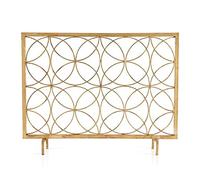 AISNXOQI Fireplace Screens Single Panel, Gold Wrought Iron Large Spark Guard Cover, Solid Baby Pet Safe Protection Fence, 105cm Wide