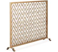 AISNXOQI Heavy Duty Steel Fire Screen with Ripple Stripe Decoration Single Panel Iron Fireplace Screen Flat Spark Guard Cover Tools Accessories for Outdoor or Indoor Use (Color : Gold)