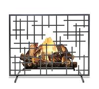 AISNXOQI Hollow Fireplace Screen, Powder-coated Iron Fire Screen with Stainless Steel Fine Grid, Fireguard for Fireplace and Stove, Black