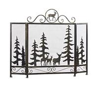 AISNXOQI Living Room Decor Hearth Screen, Metal Foldable Fireplace Screen with Elk & Pine Trees Scroll Pattern, Heavy Duty Fire Guard, Antique Copper (Color : Antique copper)