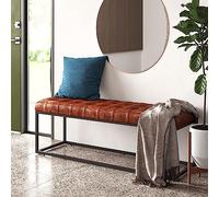AISNXOQI shoe storage bench ottoman Storage Benches Metal Entryway Bench,Faux Leather Shoe Bench Upholstered End of Bed Bench,Rusitc Bench Multifunction Bedroom Bench Dining Bench-Brown 100x35x43cm
