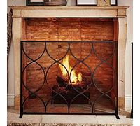 AISNXOQI Single Panel Fireplace Screen with Fine Grid，Fireplace Cover Partition Stove，Fireguard for Fireplace and Stove - Black，84cm Tall (Size : 112×20×84cm)