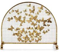 AISNXOQI Spark Protection Single Panel Fireplace Screen Gold - Solid Wrought Iron Frame With Metal Mesh, Decor Butterfly Design, Free Standing Spark Guard(Color : Gold)