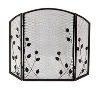 AISNXOQI Wrought Iron 3 Panel Fireplace Screen, Leaf Decorative Spark Guard Mesh, Baby Safe Metal Flame Ember Fence for Wood Burner/Stove/Gas Fire (Color : Bronze)
