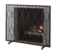 AISNXOQI Wrought Iron Fireplace Screen, Fire Guard Outdoor Metal Decor Mesh Cover, Geometric Patterns Fireguard for Baby & Pet, Black Finish