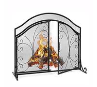 AISNXOQI Wrought Iron Mesh Fireplace Screen Gate, Fire Spark Guard Gate for Home W/Hinged Magnetic Doors, Decorative Scroll Accents