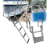 Aisny 4 Step Stainless Steel Boat Ladder, Telescopic Foldable Swimming Pool Dock Ladder, Wide Pedal & Handles, 116cm Length
