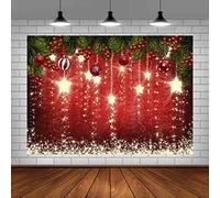 Aisnyho Christmas Backdrop Glitter Bokeh Sparkle Star Red Ball Merry Xmas Backdrops for New Year Family Party Decoration Picture Banner Booth Props 8x6ft(Not Glitter)