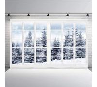 Aisnyho Winter Snow Scene Backdrop Window Snowflake Landscape Pine Trees Wonderland Backdrops Background for Photography Family Party Decorations New Year Xmas Picture Banner (8x6FT)