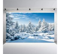 Aisnyho Winter Snowy Scenery Backdrop Forest Pine Tree Wonderland Backdrops Background for Photography Portrait Decorations New Year Xmas Picture Banner (7x5FT)