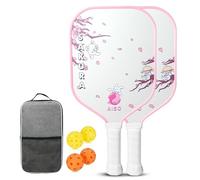 Aiso Sakura | Cute Pickleball Paddles Set of 2 | Premium Starter Set for Beginners with 4 Pickleballs and Portable Carry Bag | Lightweight & Durable Fiberglass with PP Honeycomb Core