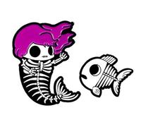 Aisoway Mermaid Doll Baby Fish Brooch Set Cute Cartoon Skull Bone Brooches Lapel Pins Badge for Kids Kids Jean Bag Clothes Decoration