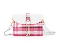 AISPARKY Small Crossbody Purse, PU Leather Small Purse for Girls With Pendant With Strap/Gold Chain Strap, Checkered Pattern-pink, Cute