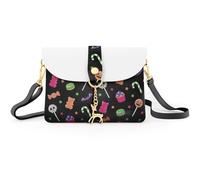 AISPARKY Small Crossbody Purse, PU Leather Small Purse for Girls With Pendant With Strap/Gold Chain Strap, Hallowen-black, Cute
