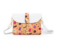 AISPARKY Small Crossbody Purse, PU Leather Small Purse for Girls With Pendant With Strap/Gold Chain Strap, Hallowen-orange, Cute