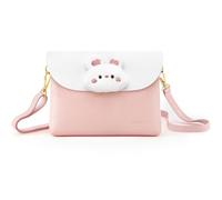 AISPARKY Small Crossbody Purse, PU Leather Small Purse for Girls With Pendant With Strap/Gold Chain Strap, Rabbit-pink, Cute