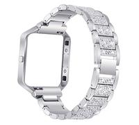 AISPORTS Compatible for Fitbit Blaze Strap with Frame for Women, Adjustable Stainless Steel Bling Glitter Jewelry Crystal Diamond Metal Bracelet Wristband Replacement Strap for Fitbit Blaze Smartwatch