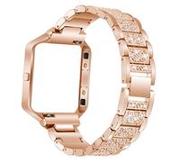 AISPORTS Compatible for Fitbit Blaze Strap with Frame for Women, Adjustable Stainless Steel Bling Glitter Jewelry Crystal Diamond Metal Bracelet Wristband Replacement Strap for Fitbit Blaze Smartwatch