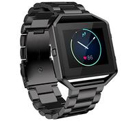 AISPORTS Compatible for Fitbit Blaze Strap with Frame for Women Men, Fitbit Blaze Strap Stainless Steel Adjustable Solid Metal Wristband Bracelet Replacement Strap for Fitbit Blaze Smart Watch, Black