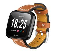 AISPORTS Compatible for Fitbit Versa 2 Strap for Women Men, Fitbit Versa Strap Leather Metal Buckle Clasp Bracelet Wristband Replacement Band for Fitbit Versa 2/Versa/Versa Lite Smartwatch, Brown