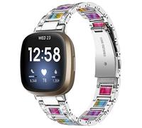 AISPORTS Compatible for Fitbit Versa 4/Sense 2 Strap Stainless Steel Resin for Women, Crystal Bling Glitter Diamonds Jewelry Metal Bracelet Sport Wristband Replacement Strap for Fitbit Versa 4/Sense 2