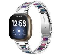 AISPORTS Compatible for Fitbit Versa 4/Sense 2 Strap Stainless Steel Resin for Women, Crystal Bling Glitter Diamonds Jewelry Metal Bracelet Sport Wristband Replacement Strap for Fitbit Versa 4/Sense 2