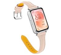 AISPORTS Compatible for Huawei Band 11/11 Pro Strap Leather for Women Men, Soft Slim Breathable Leather Sport Wristband Bracelet Metal Clasp Replacement Strap for Huawei Band 11/11 Pro Fitness Tracker