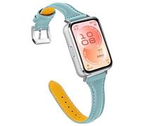 AISPORTS Compatible for Huawei Band 11/11 Pro Strap Leather for Women Men, Soft Slim Breathable Leather Sport Wristband Bracelet Metal Clasp Replacement Strap for Huawei Band 11/11 Pro Fitness Tracker